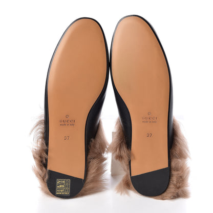 Gucci Calfskin Fur Tiger Embroidered Womens Princetown Slippers 37 Black 5 of 9