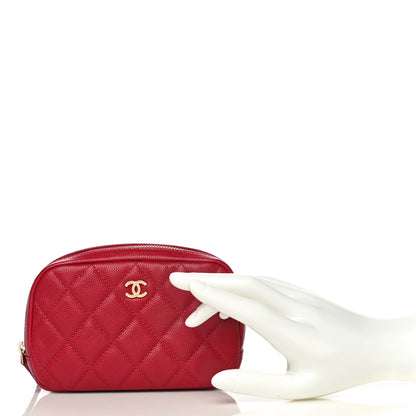 Chanel Caviar Quilted Small Curvy Pouch Cosmetic Case Dark Pink 2 of 10