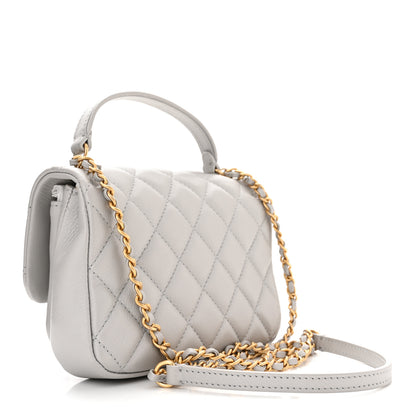Chanel Calfskin Quilted Top Handle Flap Light Grey 3 of 11