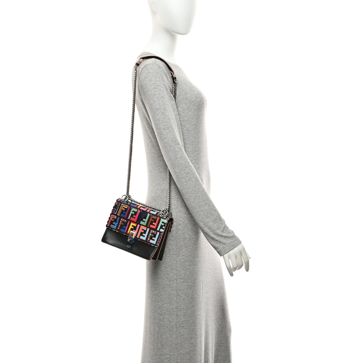 Fendi Vitello Liberty Fun Fair Embossed Scalloped Kan I Shoulder Bag Black Multicolor 2 of 11