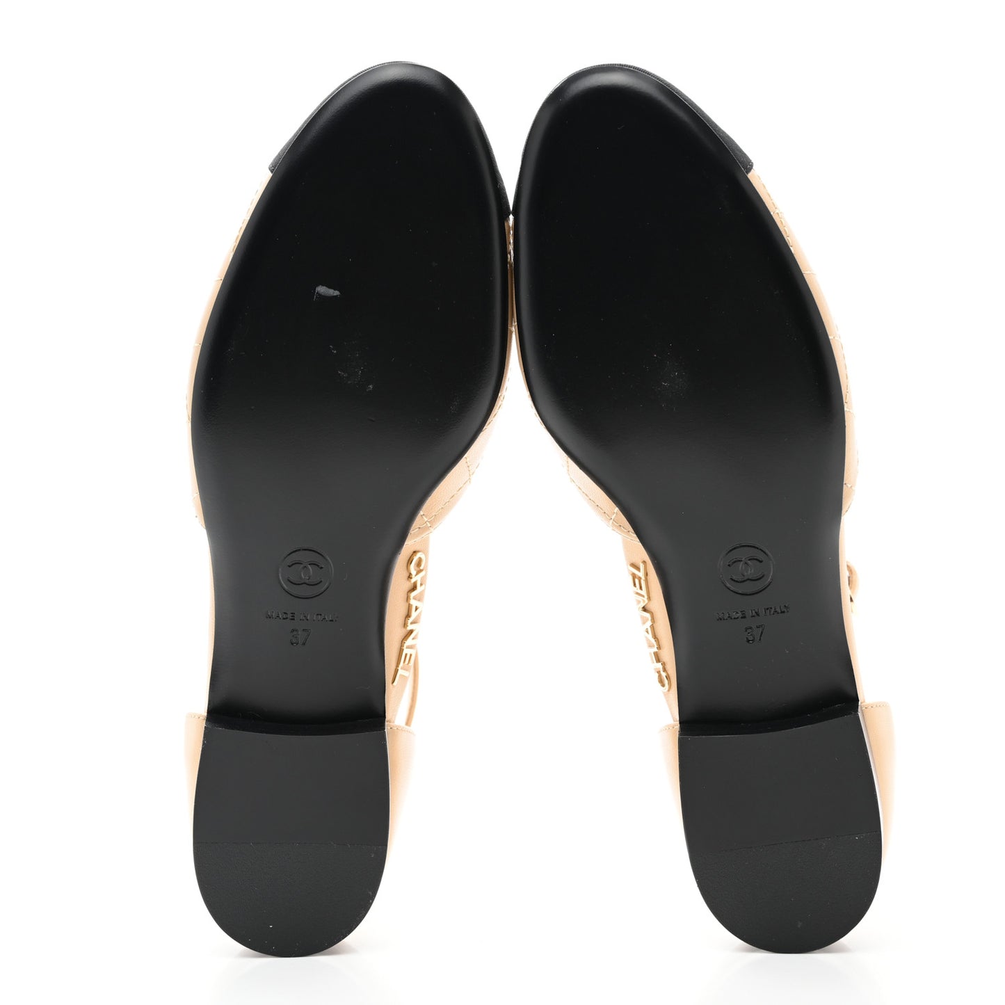 Lambskin Grosgrain Cap Toe CC Ankle Strap Sandals 37 Beige Black