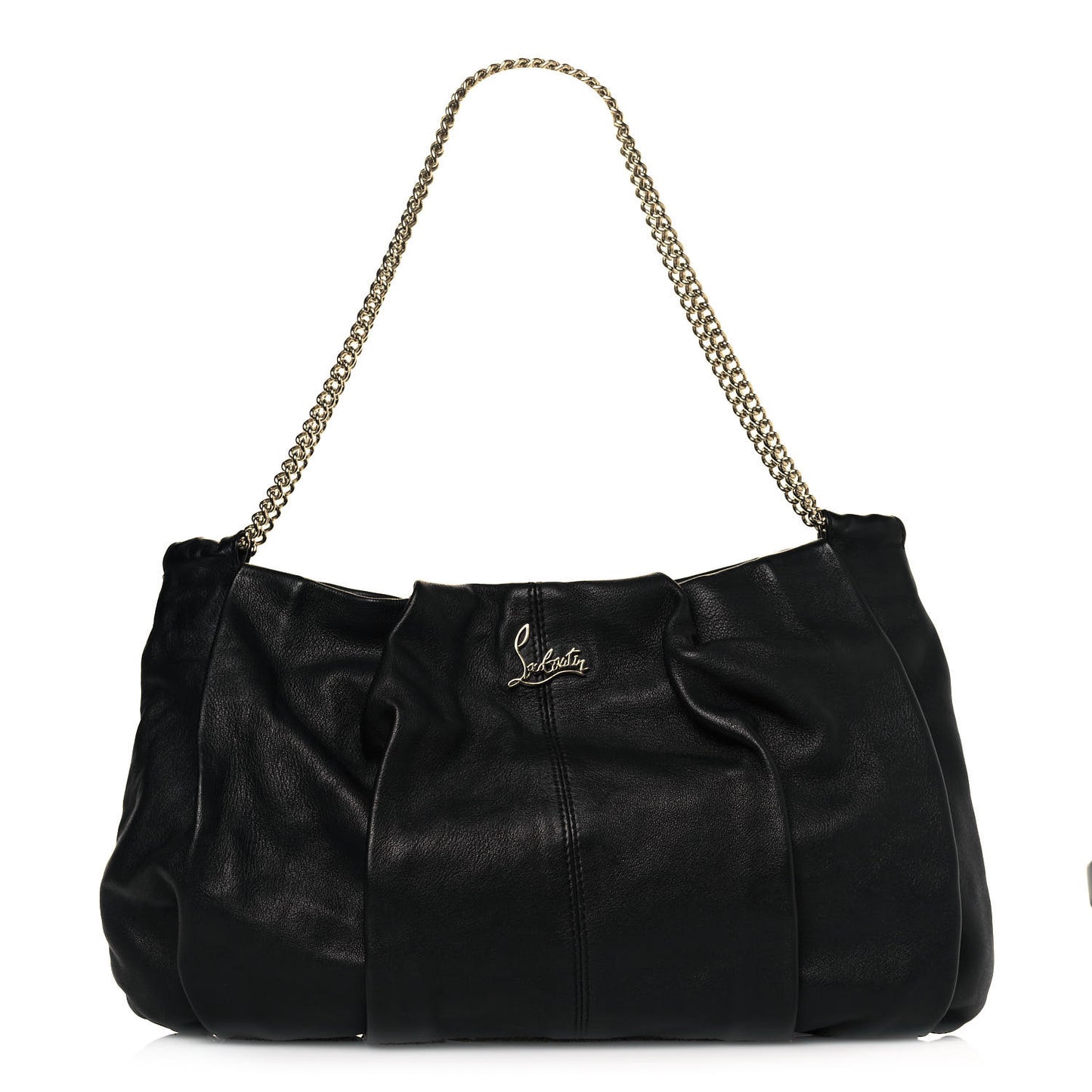 Calfskin Pleated Chain Hobo Black