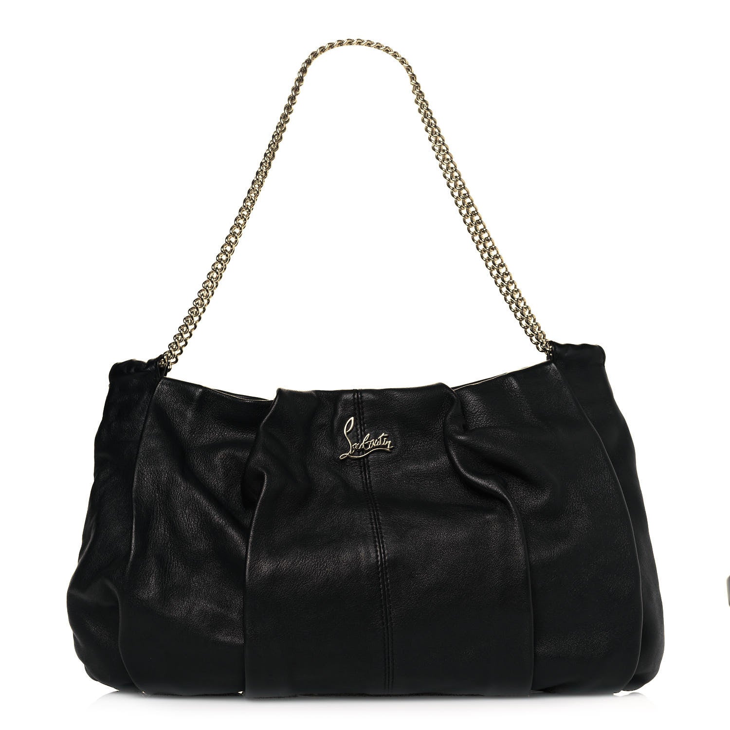 Christian Louboutin Calfskin Pleated Chain Hobo Black 1 of 12