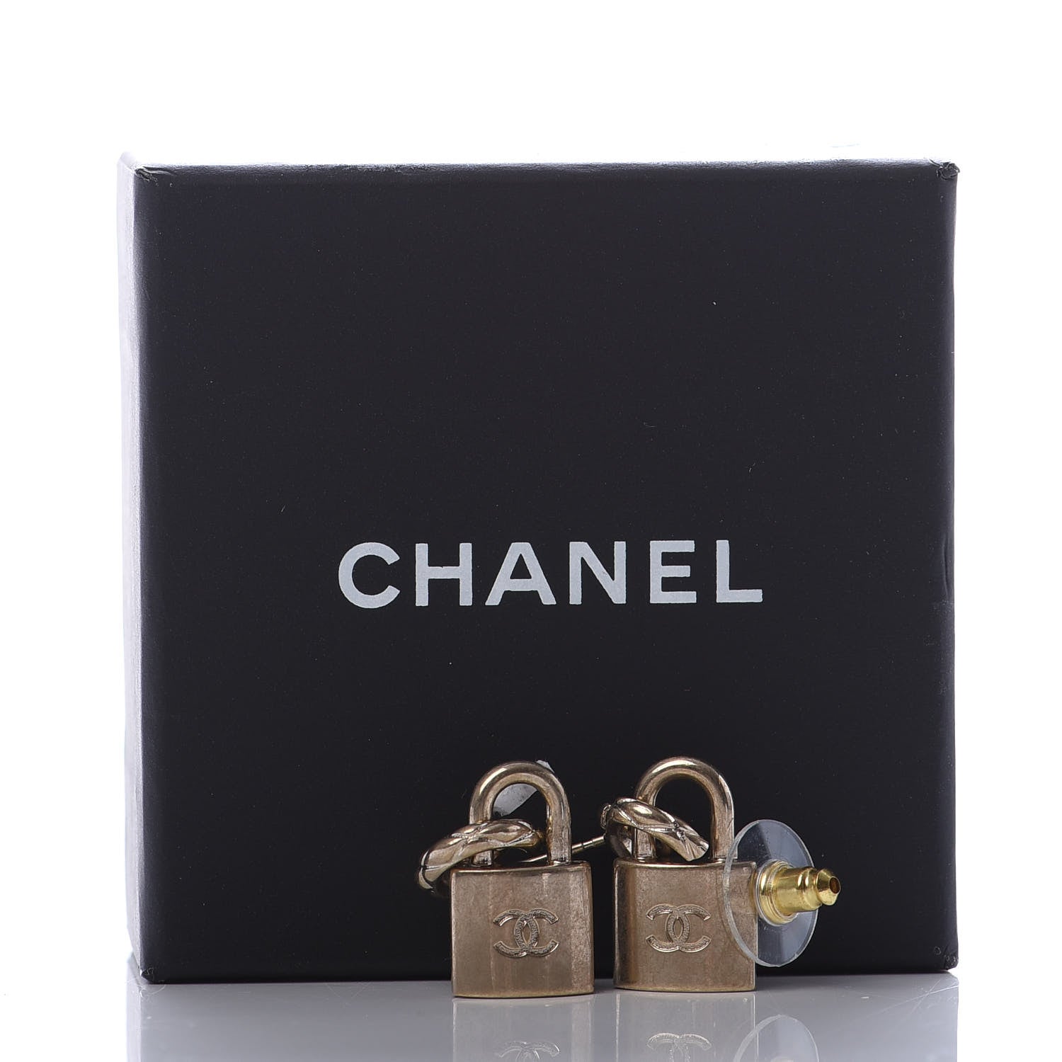 Chanel Metal Lock Drop Earrings Light Gold 5 of 5