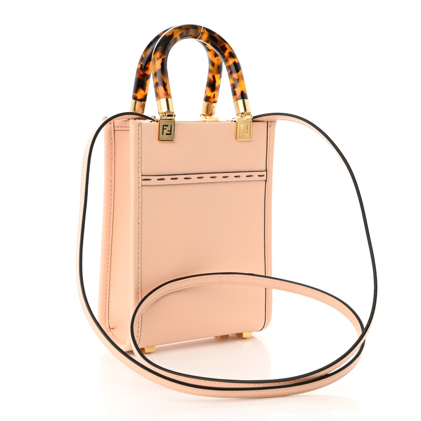 Vitello King Plexiglass Logo Embossed Mini Fendi Sunshine Shopper Tote Light Rose