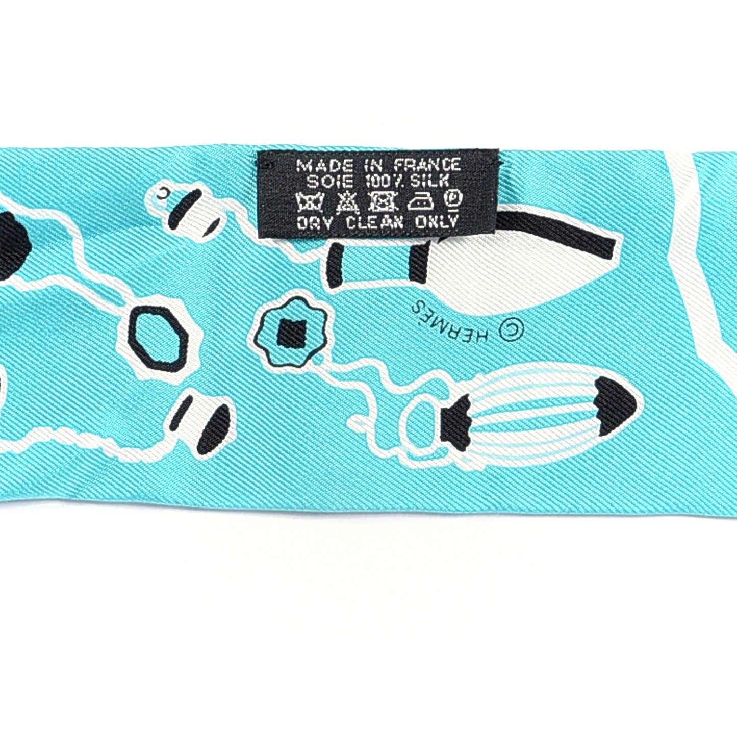 Silk Les Flacons Bandana Twilly Kaki Turquoise Blanc