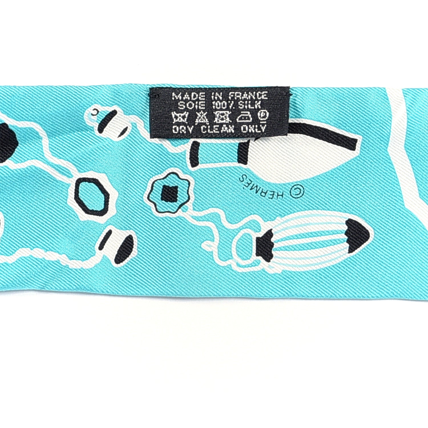 Hermes Silk Les Flacons Bandana Twilly Kaki Turquoise Blanc 3 of 3