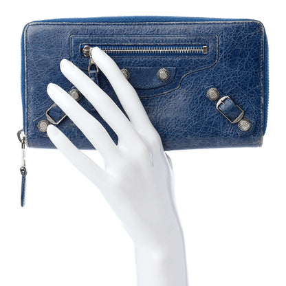 Balenciaga Agneau Giant 12 Silver Hardware Continental Zip Around Wallet Bleu Cobalt 2 of 11