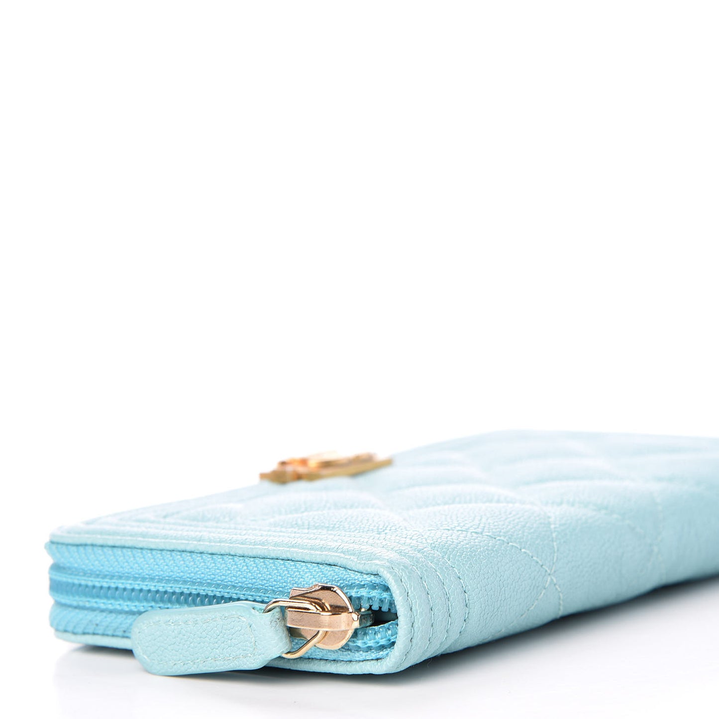 Caviar Quilted Small Boy Zip Around Wallet Light Blue