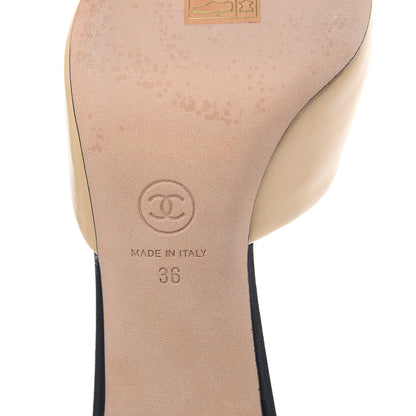 Chanel Goatskin Grosgrain Cap Toe Pearl Mule 36 Beige Black 6 of 11