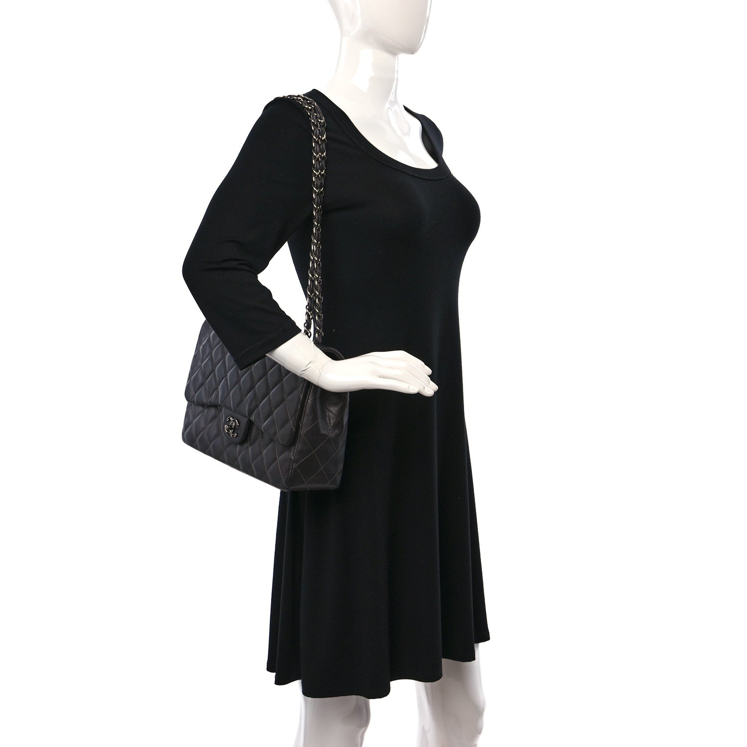 Chanel Metallic Lambskin Quilted Jumbo Single Flap Dark Grey 3 of 11