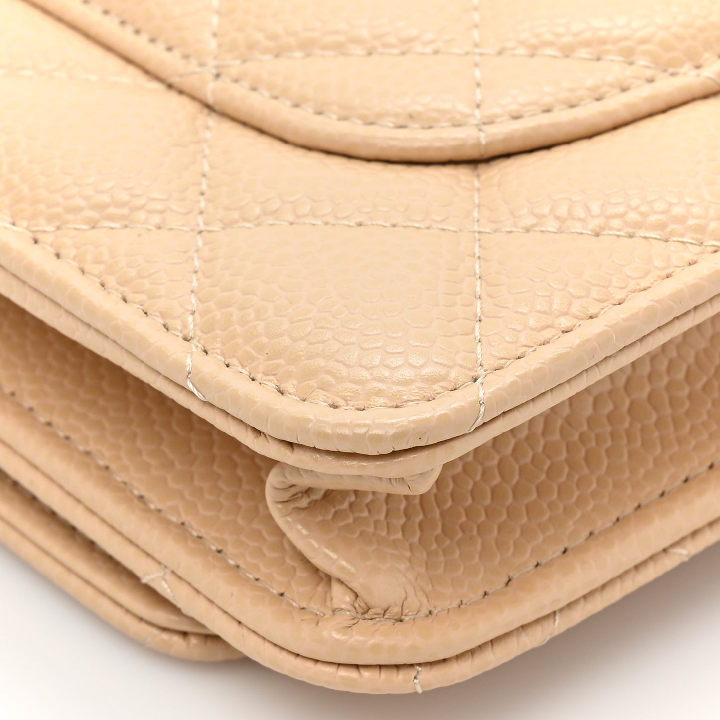 Caviar Quilted Wallet On Chain WOC Beige