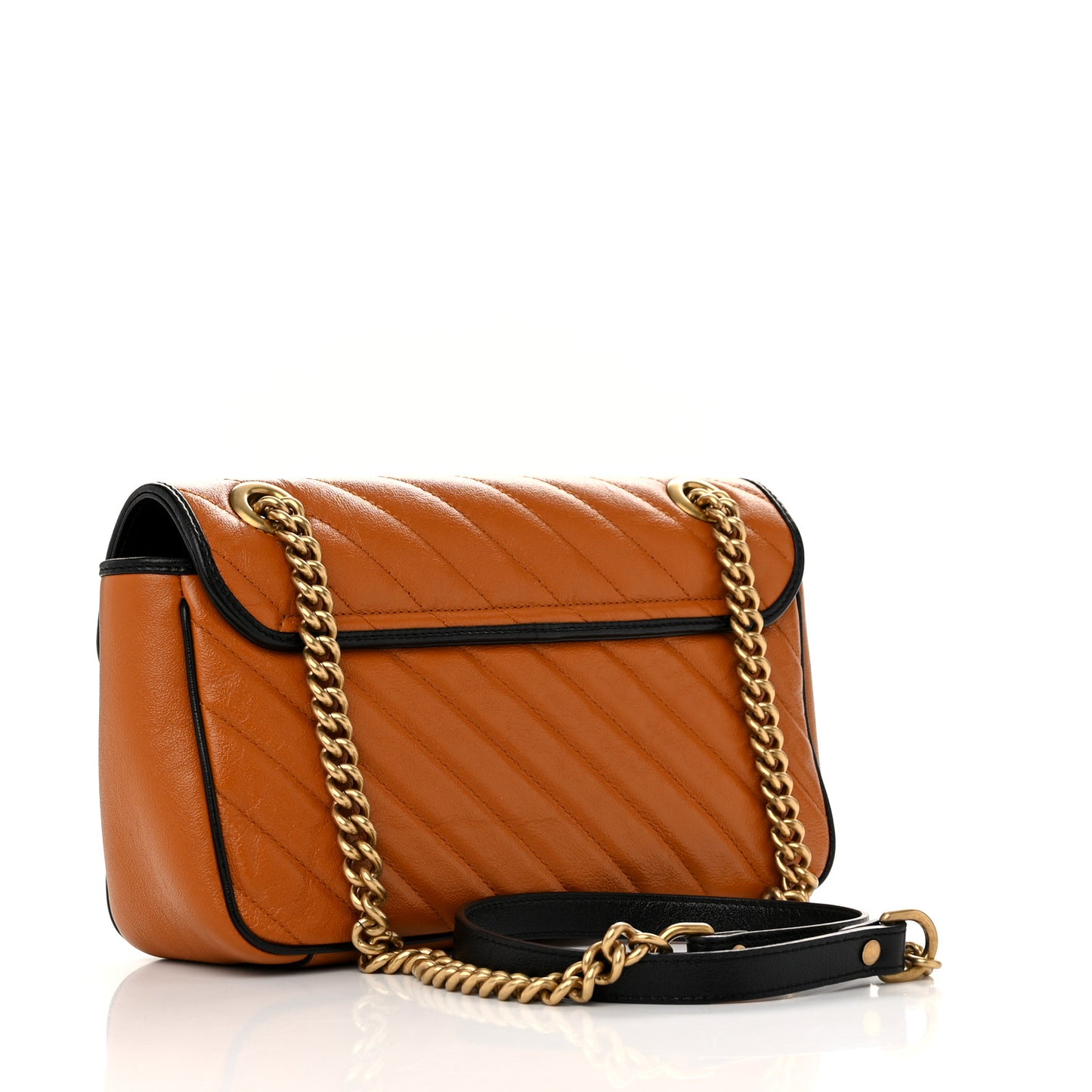Vintage Effect Calfskin Matelasse Diagonal Small Torchon GG Marmont Shoulder Bag Cognac Black