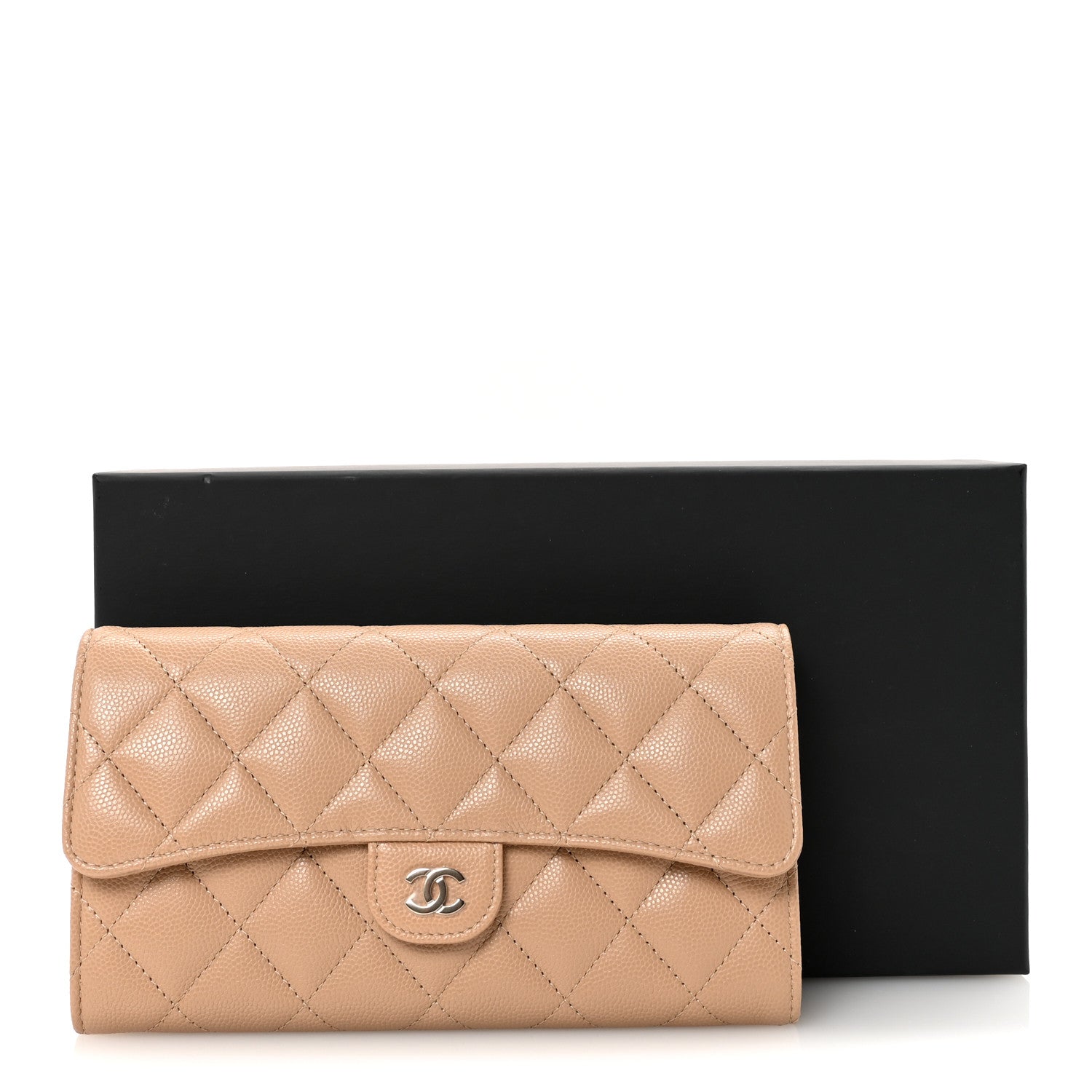 Chanel Caviar Quilted Large Gusset Flap Wallet Beige 9 of 9