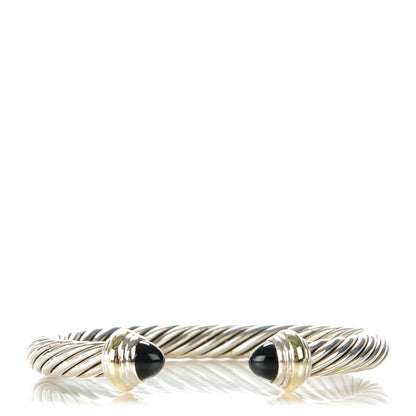 David Yurman Sterling Silver 14K Yellow Gold Black Onyx 7mm Cable Classics Bracelet 1 of 5
