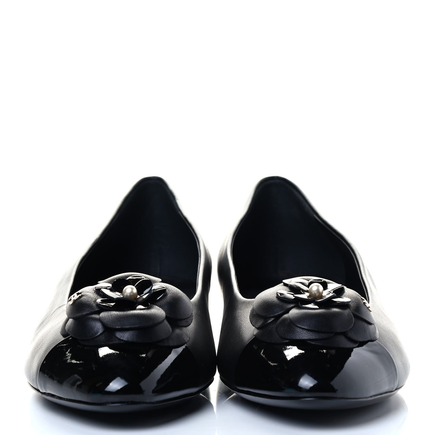 Chanel Lambskin Patent Cap Toe Camellia Ballerina Flats 38.5 Black 2 of 7