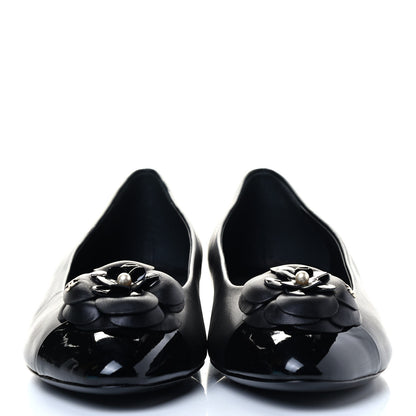 Chanel Lambskin Patent Cap Toe Camellia Ballerina Flats 38.5 Black 2 of 7