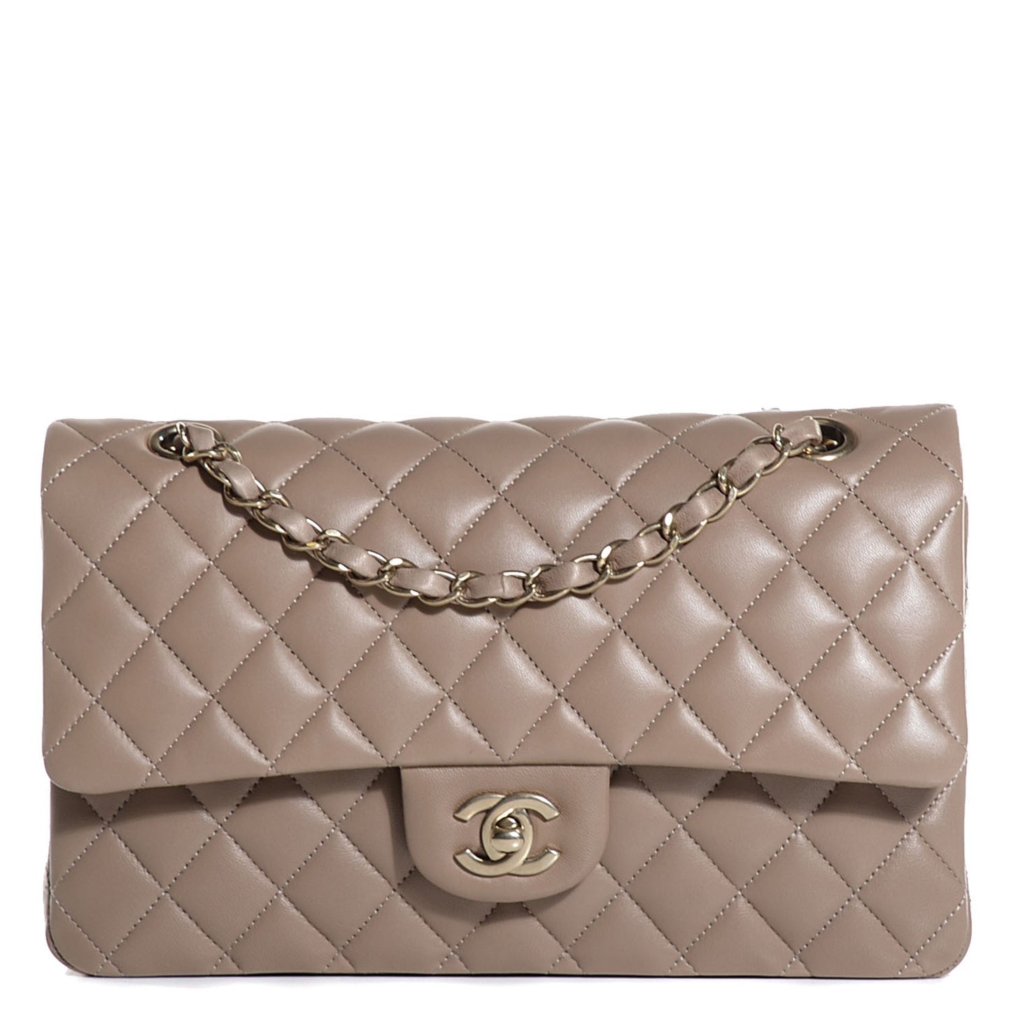 Lambskin Quilted Medium Double Flap Beige