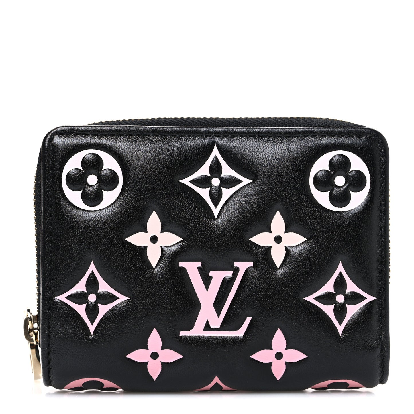 Lambskin Embossed Monogram LV Ski Lou Coussin Wallet Black Pink