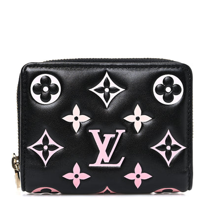 Louis Vuitton Lambskin Embossed Monogram LV Ski Lou Coussin Wallet Black Pink 1 of 6