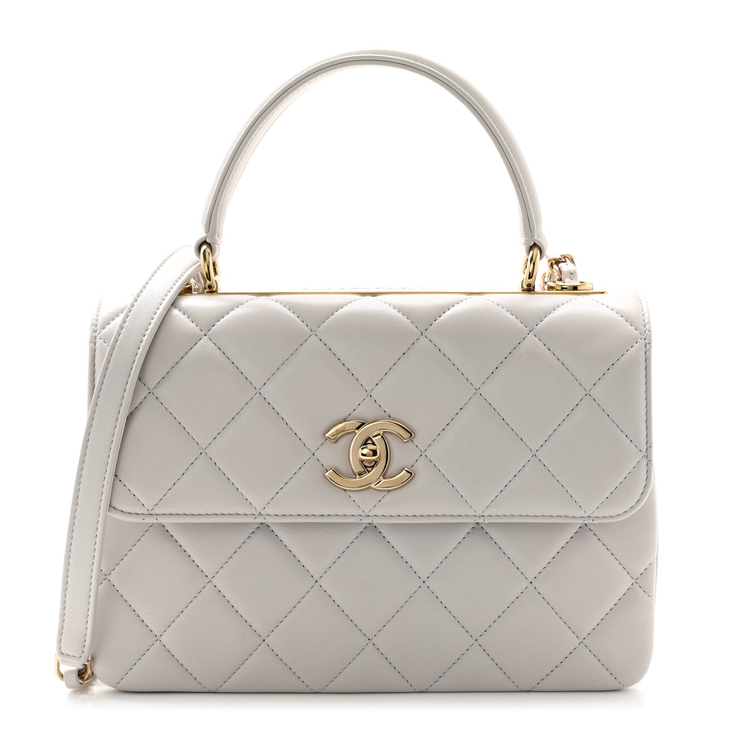 Lambskin Quilted Small Trendy CC Flap Dual Handle Bag Light Grey