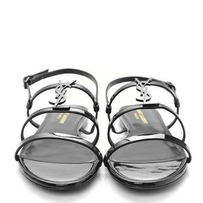 Saint Laurent Patent Calfskin Cassandra Monogram Sandals 40 Black 2 of 8