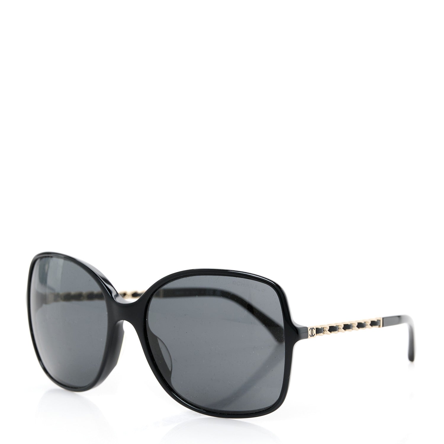 Chanel Acetate Metal Lambskin Square Chain Sunglasses 5210-Q-A Black Gray 1 of 7