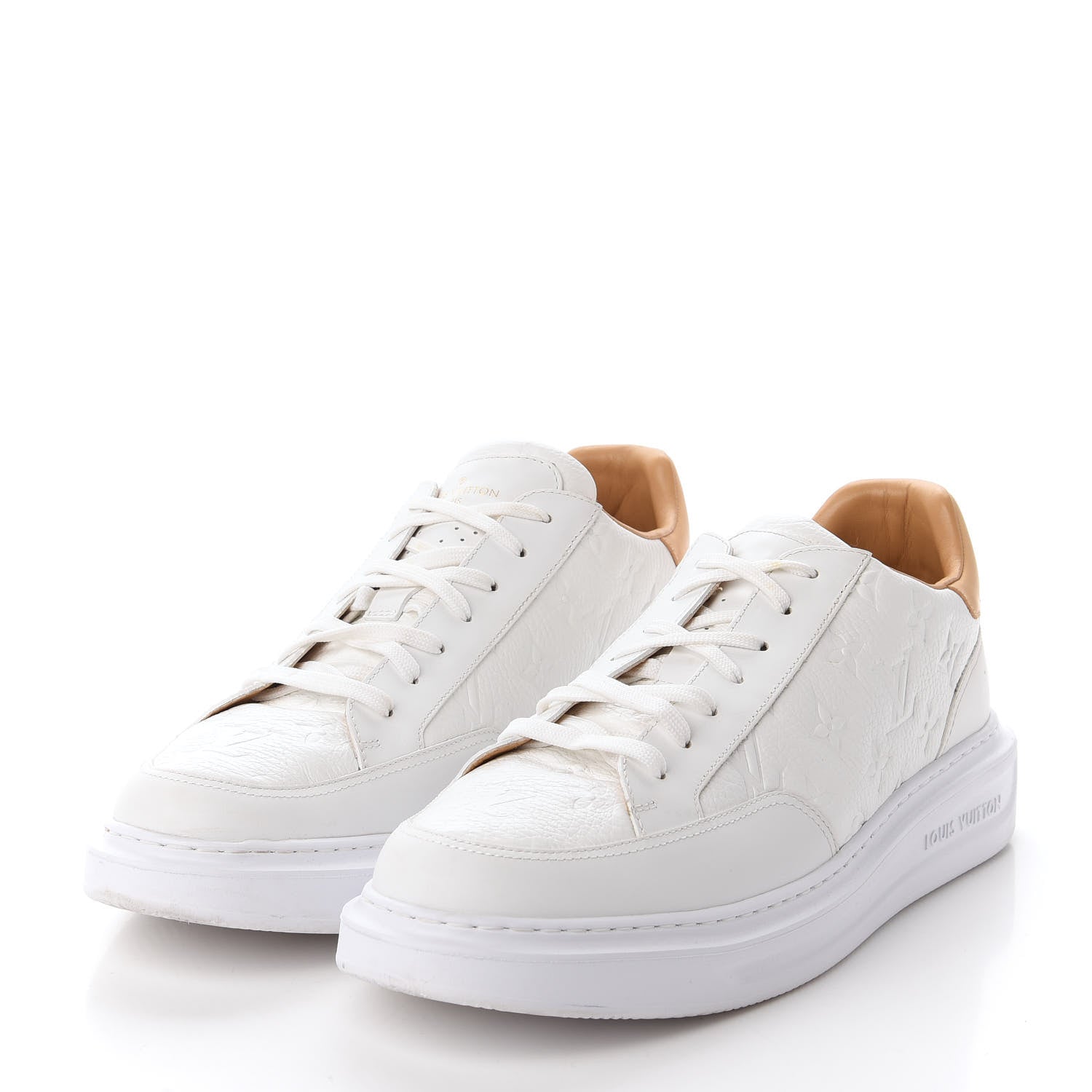 Louis Vuitton Grained Calfskin Embossed Monogram Mens Beverly Hills Sneakers 10.5 White 3 of 8