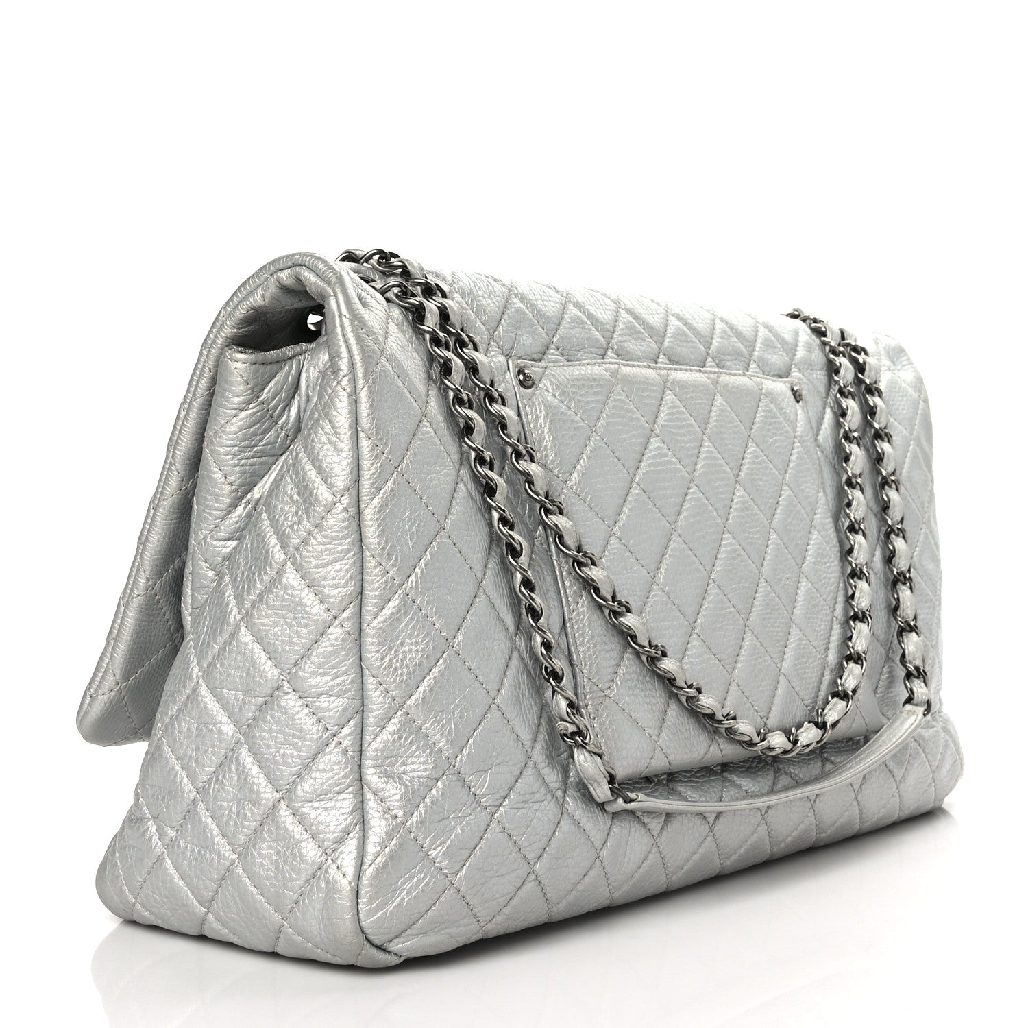 Chanel Metallic Calfskin Quilted XXL Travel Flap Bag Silver 3 of 8