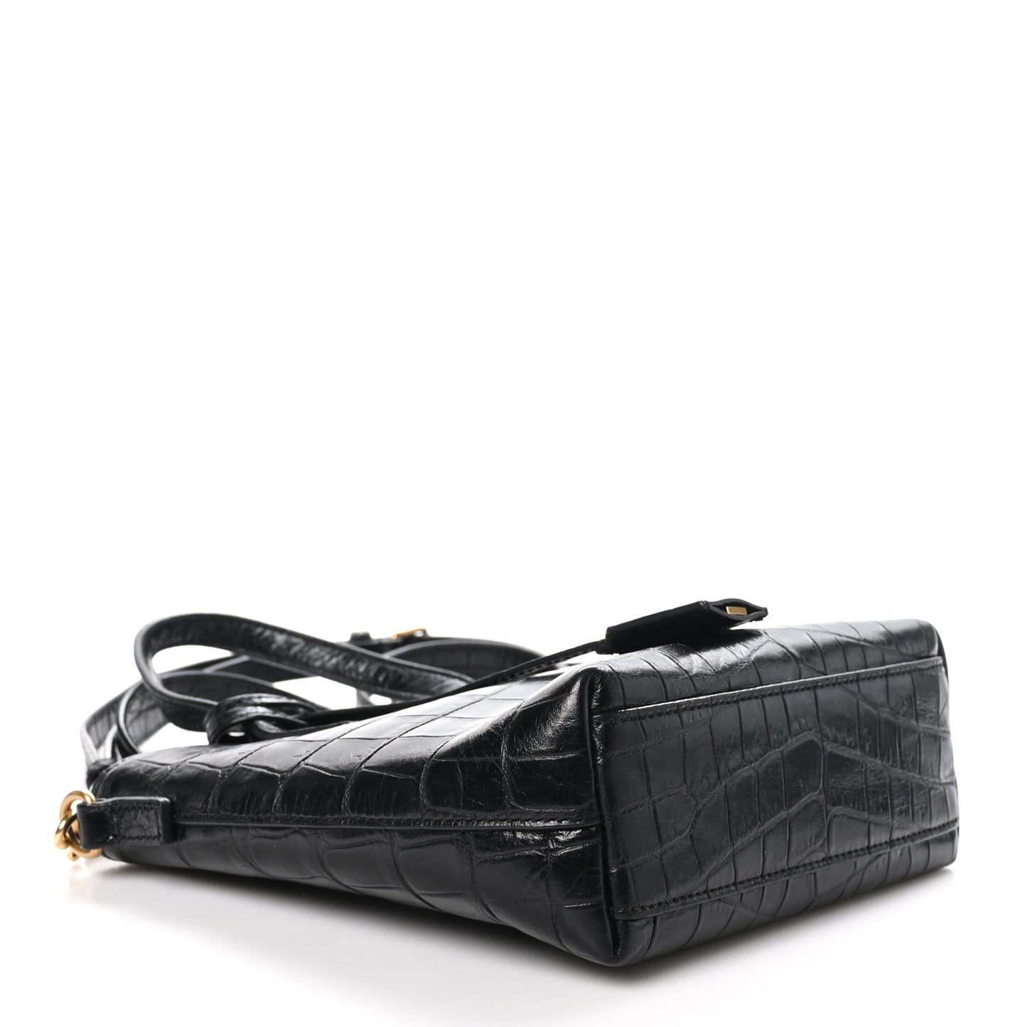 Calfskin Crocodile Embossed Paris Mini Toy Shopper Tote Black