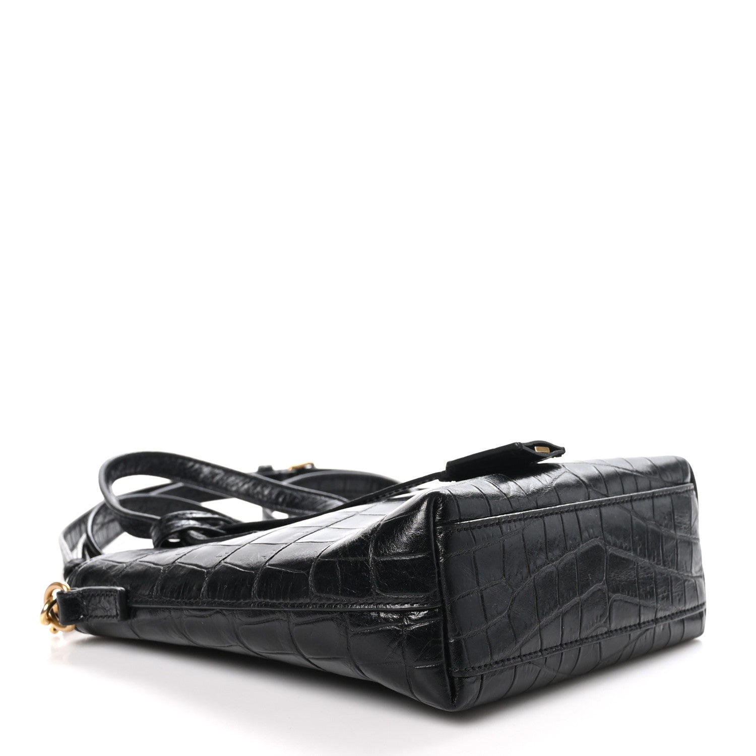 Saint Laurent Calfskin Crocodile Embossed Paris Mini Toy Shopper Tote Black 4 of 11