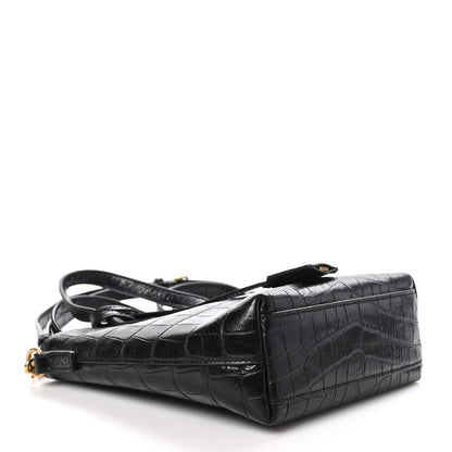 Saint Laurent Calfskin Crocodile Embossed Paris Mini Toy Shopper Tote Black 4 of 11