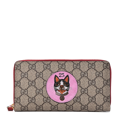 Gucci GG Supreme Monogram Bosco Patch Zip Around Wallet Beige Malva Hibiscus Red 1 of 7