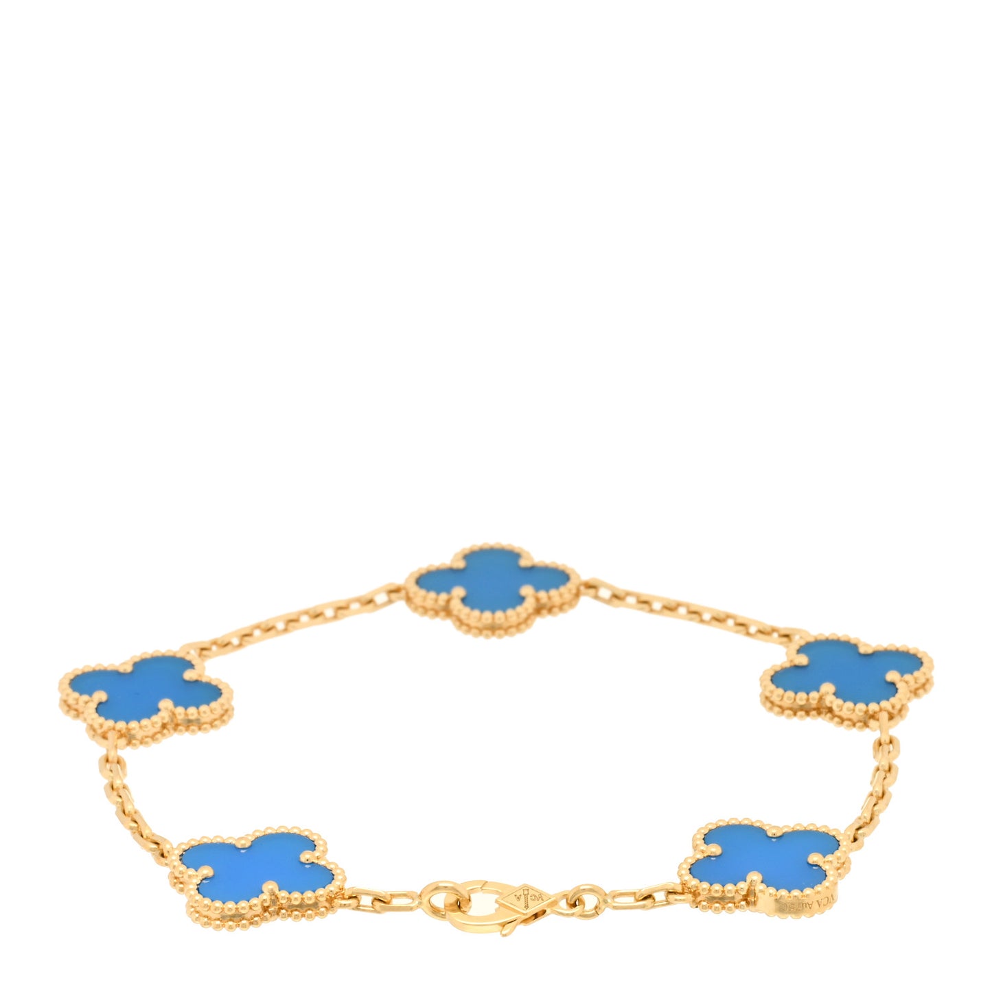 18K Yellow Gold Blue Agate 5 Motifs Vintage Alhambra Bracelet