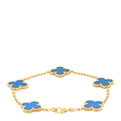 Van Cleef & Arpels 18K Yellow Gold Blue Agate 5 Motifs Vintage Alhambra Bracelet 2 of 3