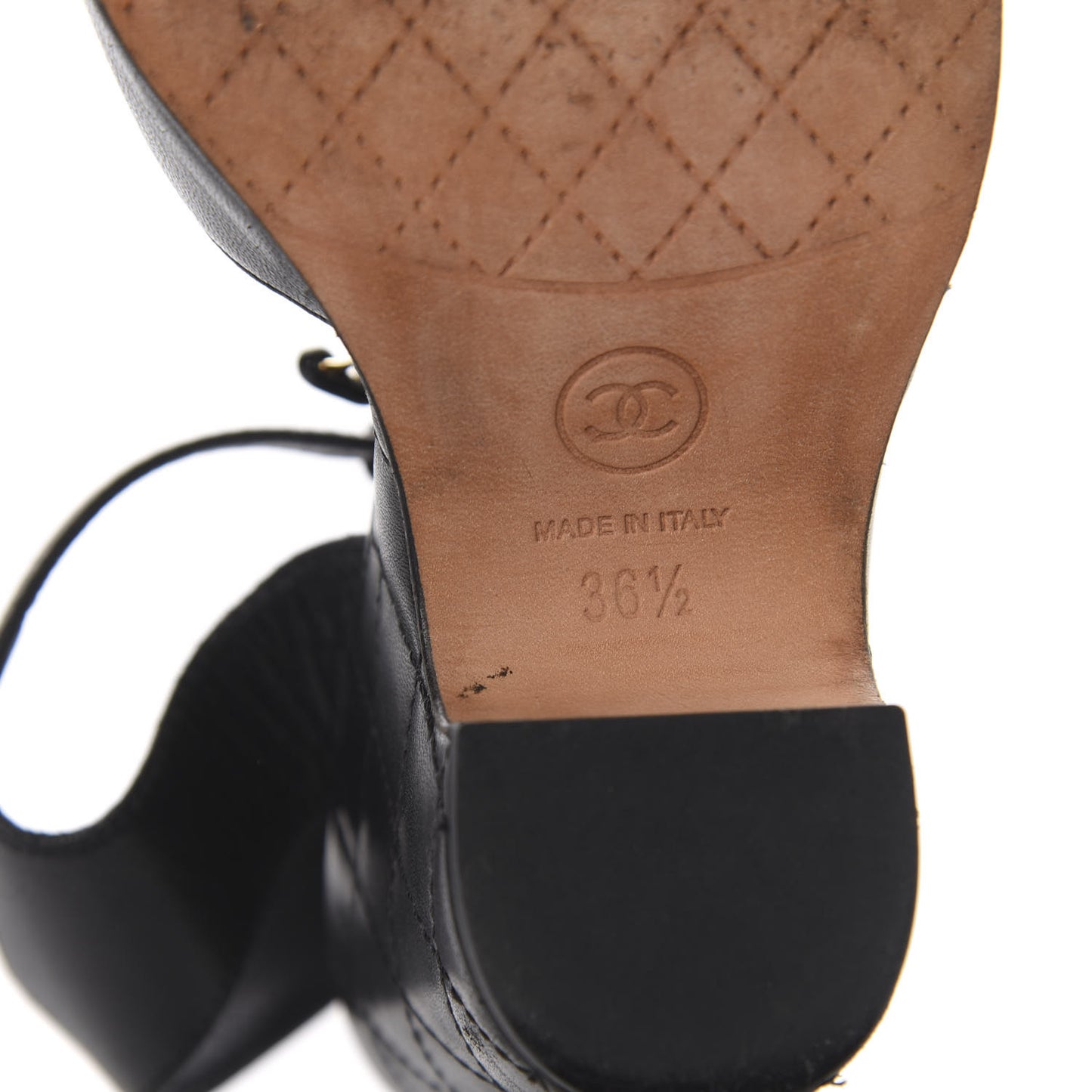 Lambskin Quilted Chain CC Wedge Sandals 36.5 Black