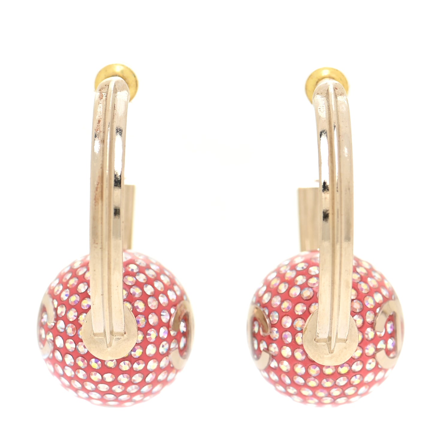 Crystal CC Ball Hoop Earrings Pink Gold