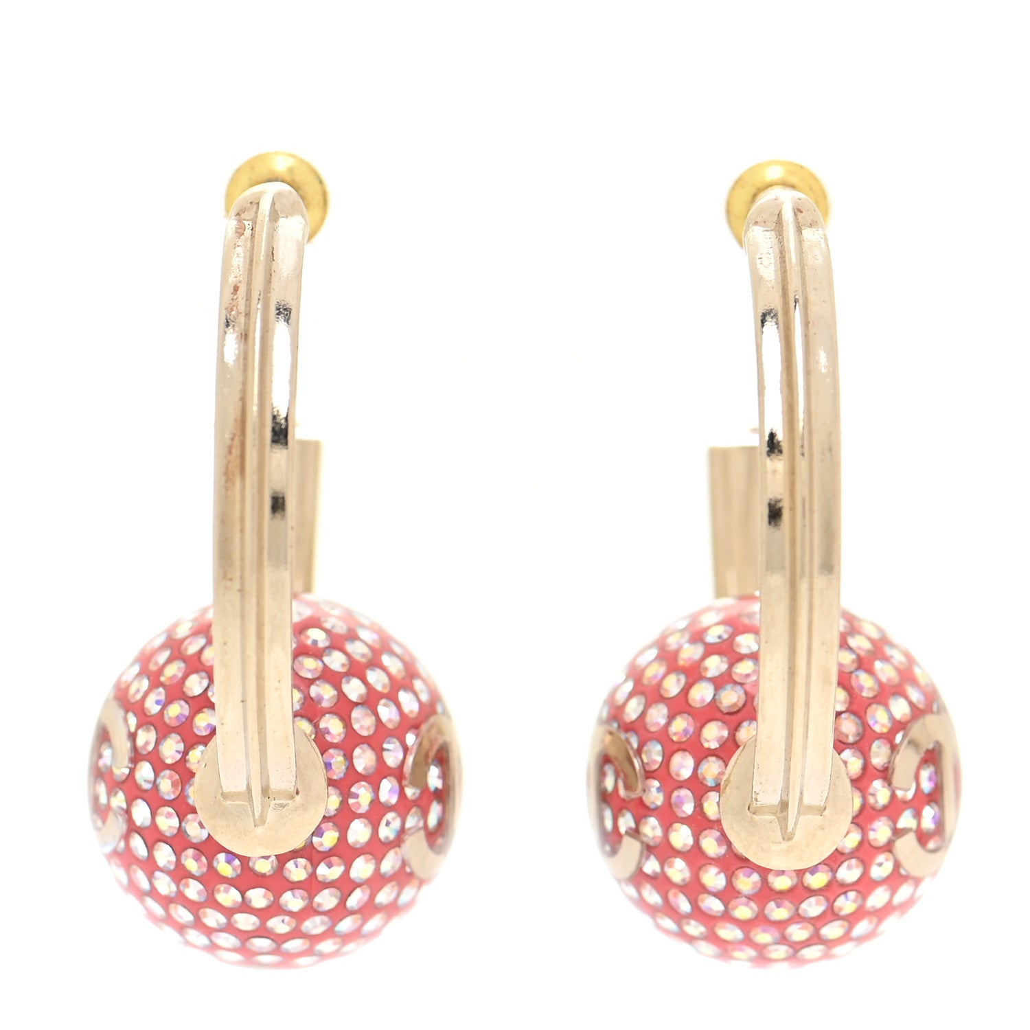 Chanel Crystal CC Ball Hoop Earrings Pink Gold 1 of 4