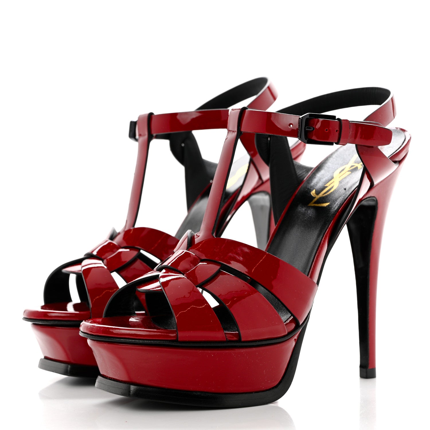 Saint Laurent Patent Calfskin Tribute 105 Platform Sandals 35.5 Hot Red 3 of 8