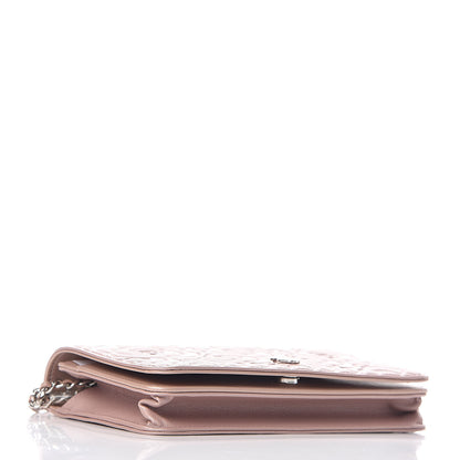 Chanel Goatskin Camellia Embossed Wallet On Chain WOC Light Pink 4 of 11