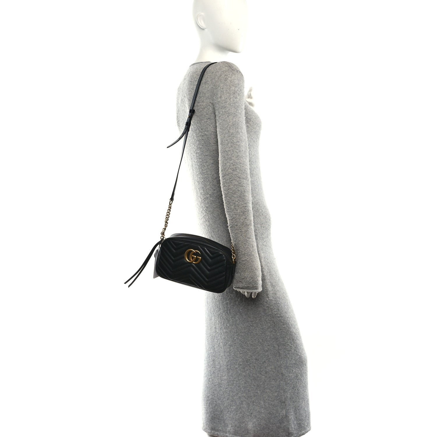 Gucci Calfskin Matelasse Small GG Marmont Chain Shoulder Bag Black 2 of 10