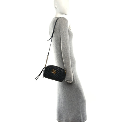 Gucci Calfskin Matelasse Small GG Marmont Chain Shoulder Bag Black 2 of 10