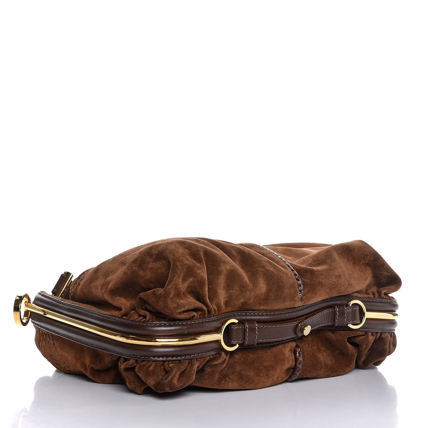 Suede Watersnake Trim Alex Shoulder Bag Cognac