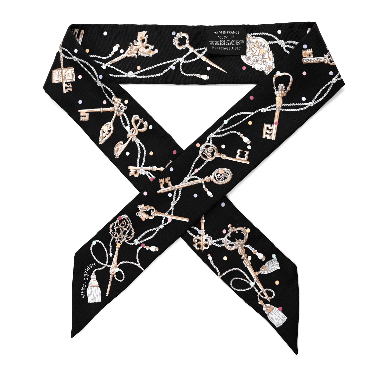 Hermes Silk Les Cles A Pois Twilly Black Beige Rose Multicolor 1 of 5