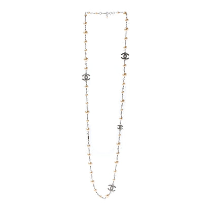 Chanel Crystal Pearl CC Long Necklace Silver 3 of 5