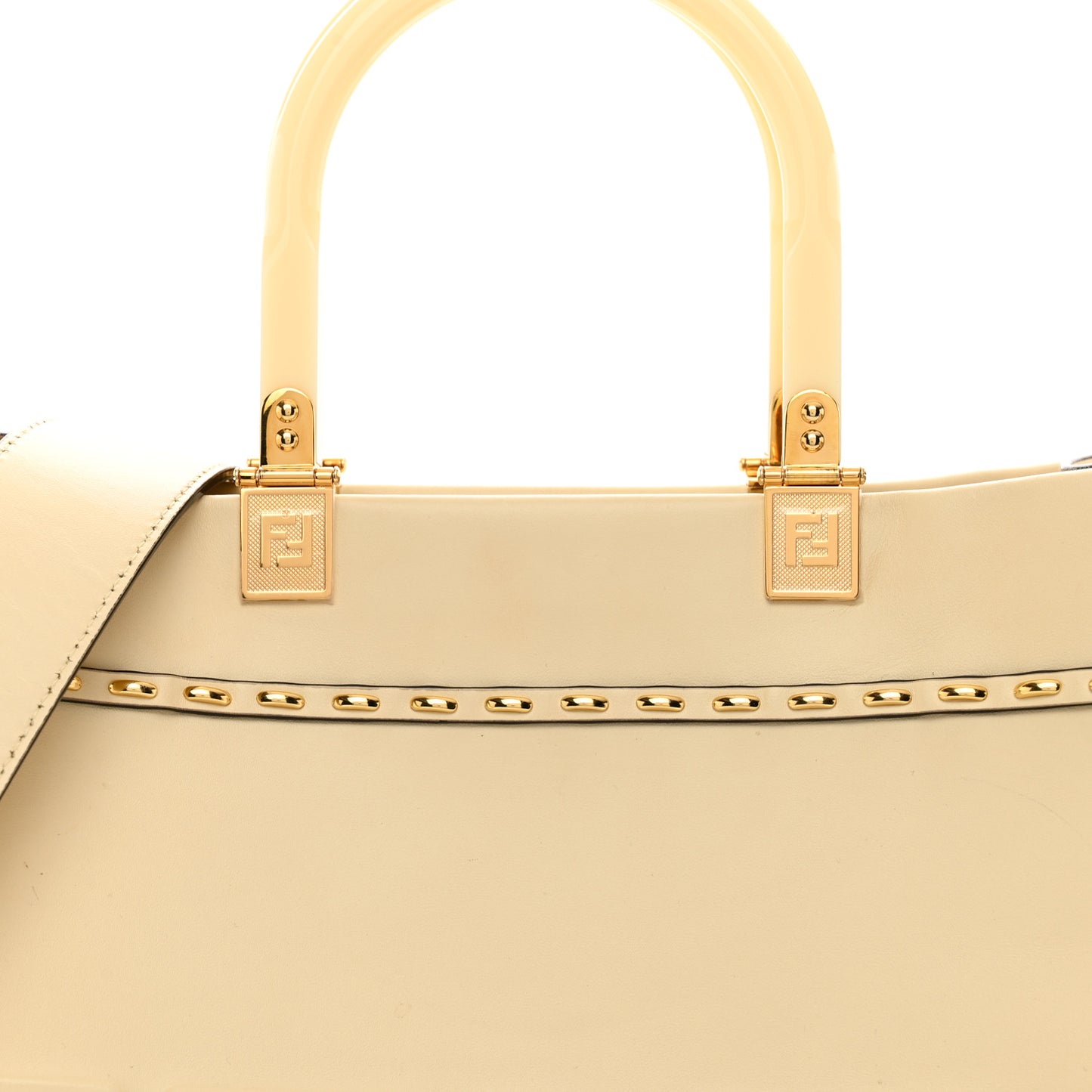 Vitello King Plexiglass Metal Stitch Logo Embossed Medium Fendi Sunshine Shopper Tote Pergamena