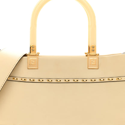 Fendi Vitello King Plexiglass Metal Stitch Logo Embossed Medium Fendi Sunshine Shopper Tote Pergamena 5 of 12