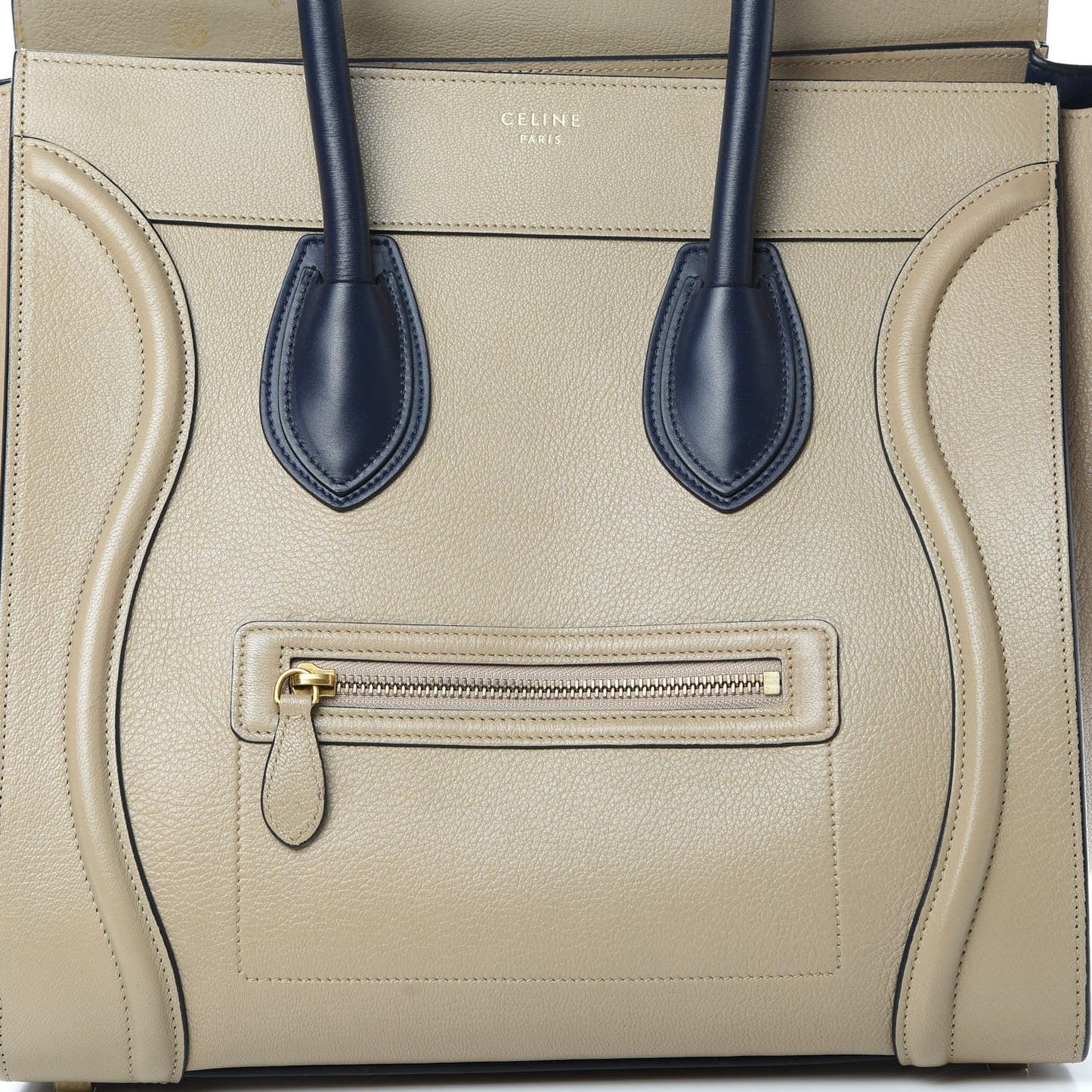Drummed Calfskin Mini Bi-Color Luggage Navy Dune