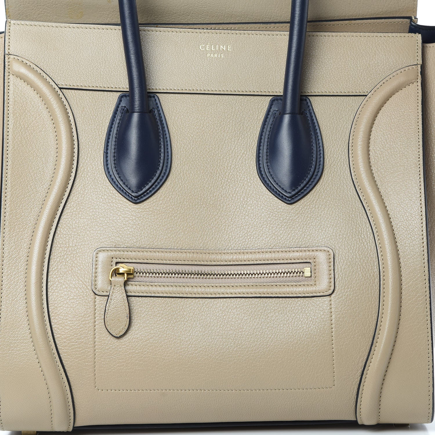 Celine Drummed Calfskin Mini Bi-Color Luggage Navy Dune 8 of 17