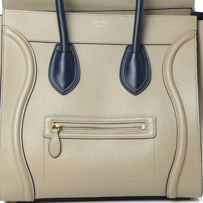 Celine Drummed Calfskin Mini Bi-Color Luggage Navy Dune 8 of 17